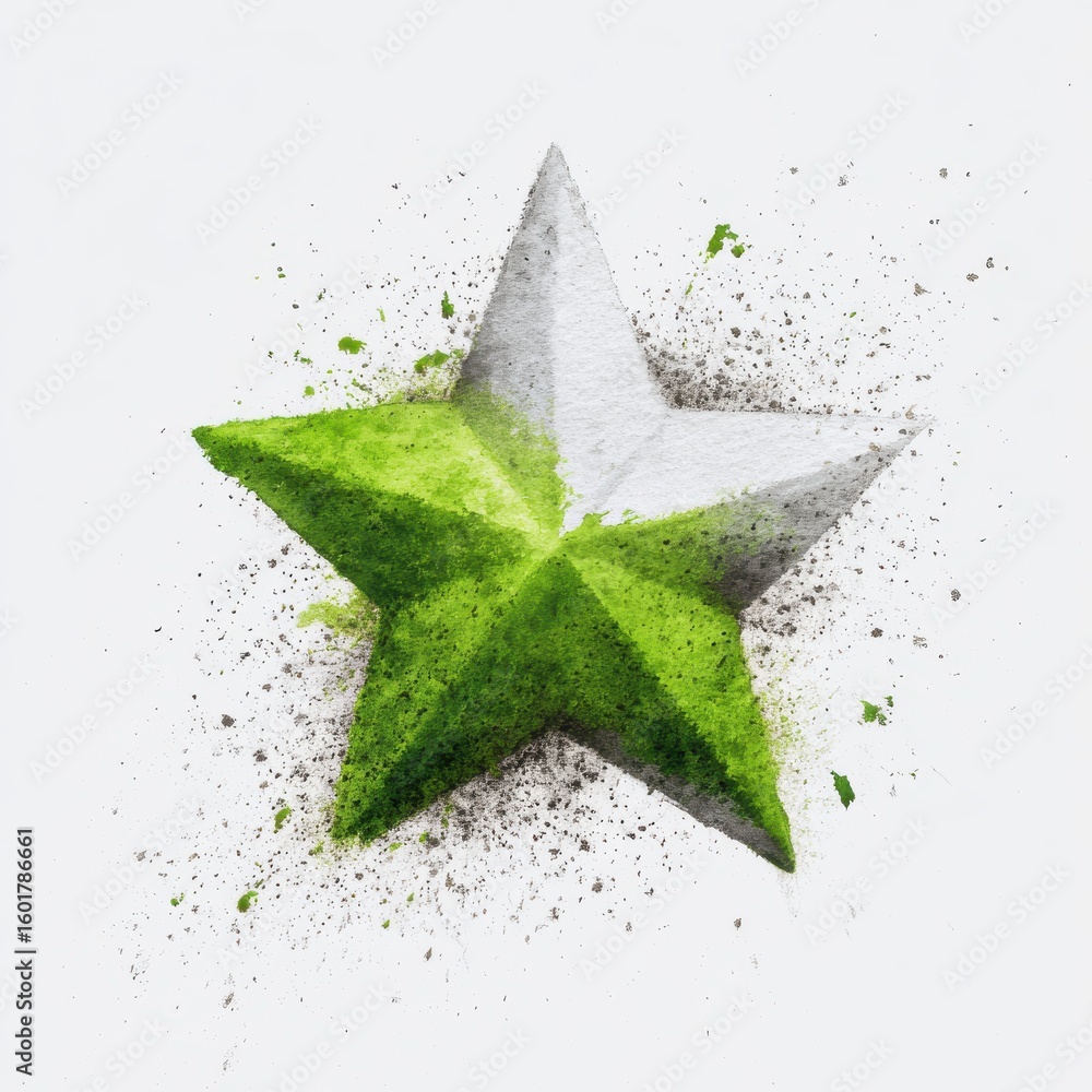 Poster abstract green and white exploding star with dust particles