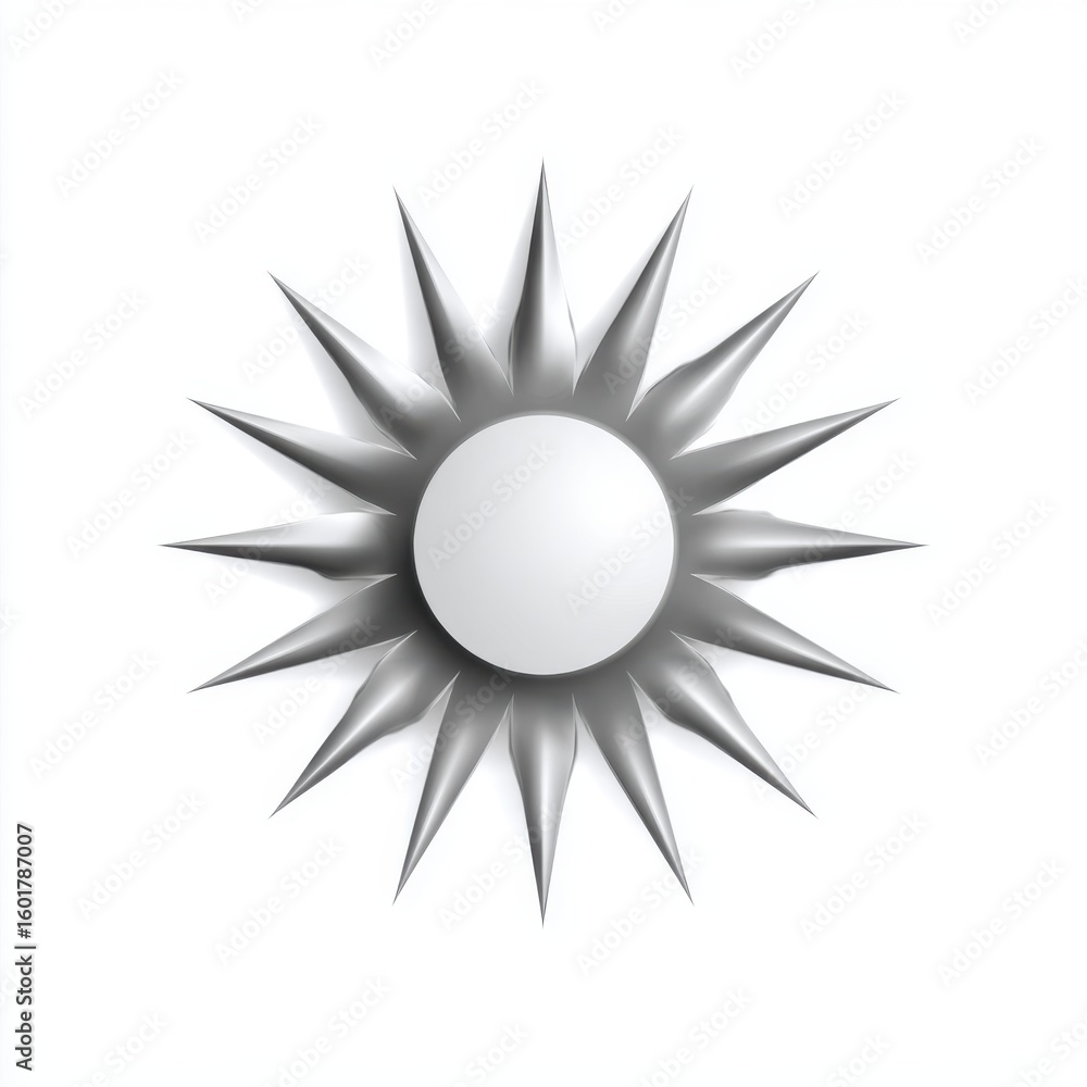 Poster abstract metallic sun design with sharp rays on white