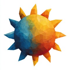 Abstract Polygonal Sun Illustration in Blue and Orange