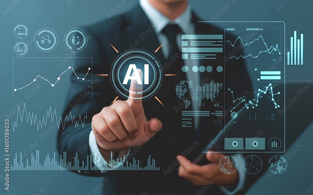 Poster use artificial intelligence to analyze data and business growth with modern technology solutions now