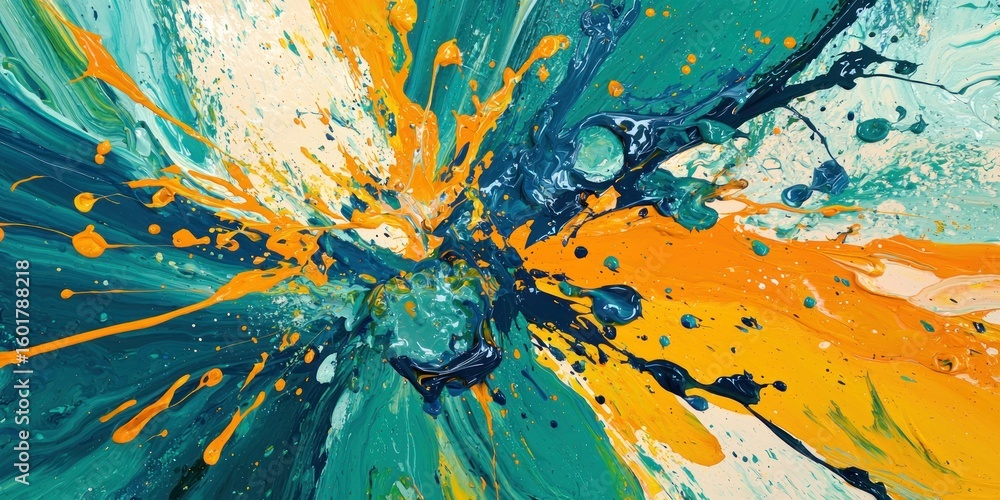 Poster a dynamic abstract composition where paint splashes mimic the force of a shockwave