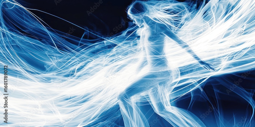 Poster a dynamic image of a dancer in motion, with their movements leaving ghostly trails