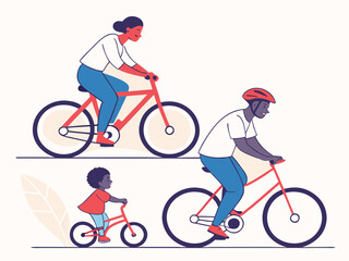 Family enjoying a cycling trip together outdoors
