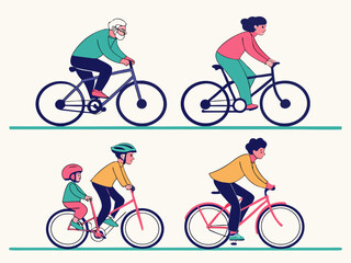 Diverse family and friends enjoying bicycle rides together