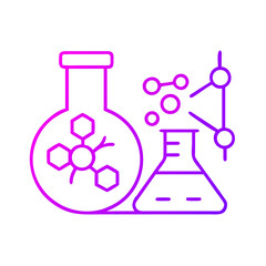 Chemical laboratory equipment illustration in pink and white lines  