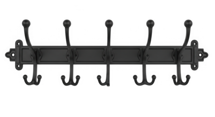 Five hook coat rack hanger isolated on transparent background