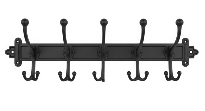 Five hook coat rack hanger isolated on transparent background