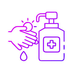 Fototapeta premium Hand using hand sanitizer from a bottle with medical symbol icon 