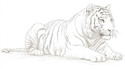 Naklejka premium Majestic White Tiger Lying Down in a Graceful Pose with Intricate Details, Capturing the Beauty and Elegance of This Endangered Species
