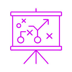 Strategy presentation diagram on easel with abstract symbols  