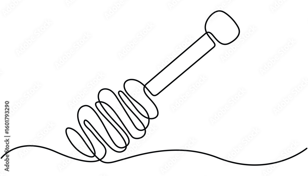 Poster a continuous line drawing of a honey jar with a dipper, vector continuous one single line drawing of