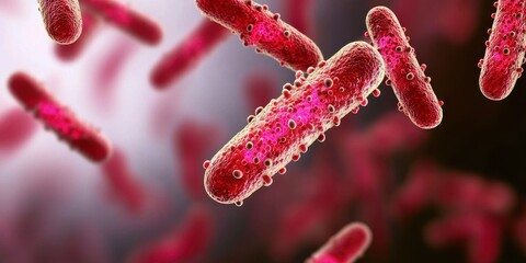 Detailed 3D illustration of red bacillus bacteria with visible surface structures