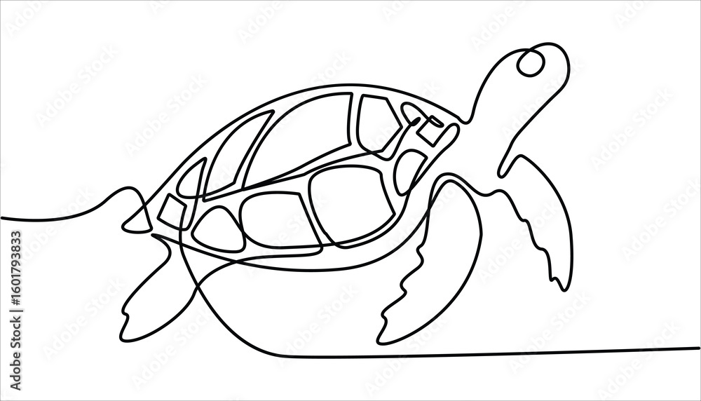 Poster continuous one single minimal line drawing sea turtles. turtle icon continuous one line drawing outl