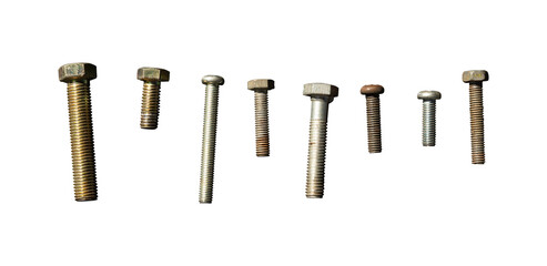rusty bolts in various sizes isolated