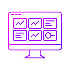 Fototapeta premium Computer monitor displaying data and analytics icons in gradient design 