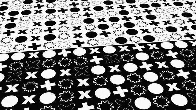 Tictactoe pattern featuring xs, os, and stars, great for game design, backgrounds, prints, and educational materials.