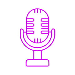 Neon microphone icon in pink outline design on white background  