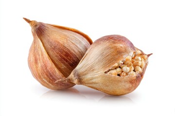 Close up of two isolated buckwheat seeds on white background