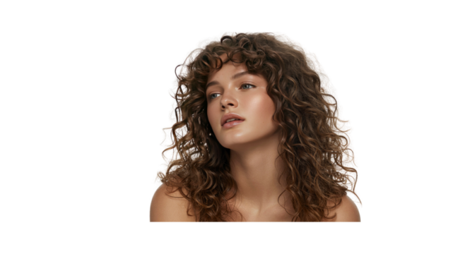 Portrait of a Young Woman with Long Curly Brown Hair