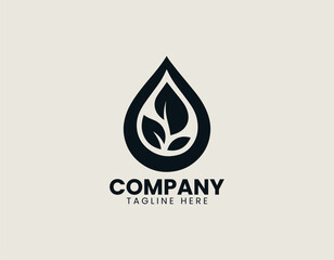 Pure Water Drop Leaf Natural Hydration Eco Friendly Vector Logo Design