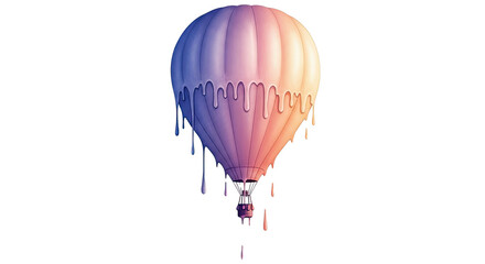 A hot air balloon with dripping paint effect in shades of purple, pink, and orange against black background