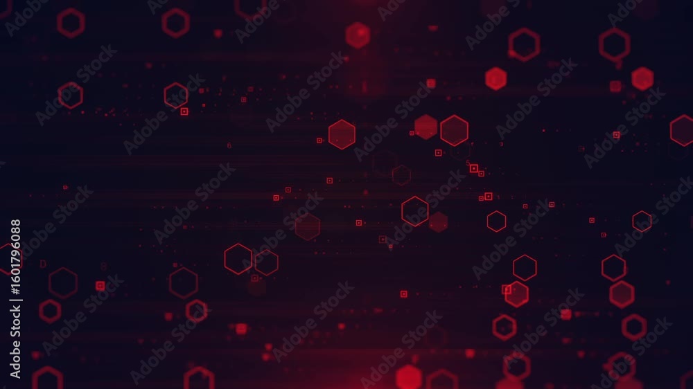 Aufkleber red hexagon shapes move and rotate on a dark background