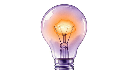 Illustration of a lightbulb with a glowing filament on a black background in watercolor style