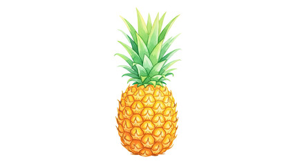 A watercolor illustration of a whole pineapple with green leaves on a black background artwork image