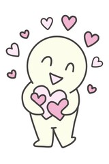 A simple full-body portrait of a person holding a heart