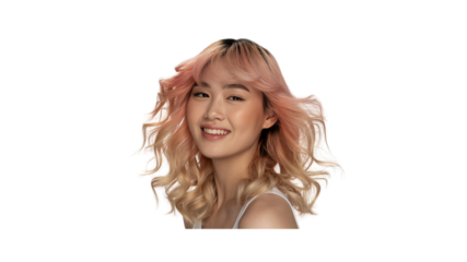 Portrait of a Young Woman with Peach-Blond Curly Hair, Smiling