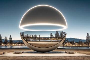A large, light-filled sphere, reflecting a tranquil scene