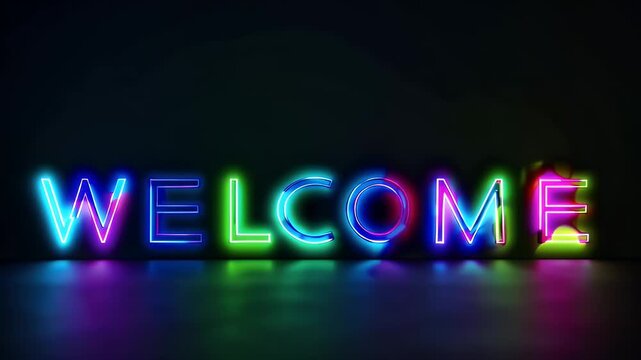 animated 4K welcome text glowing neon effects futuristic typography ideal intros brand greetings presentations dynamic modern flair digital visual