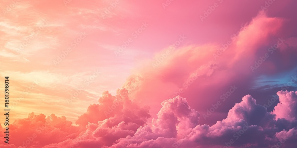 Poster a fantasy-inspired sky shifting from deep reds to soft pastels in a flawless color transition