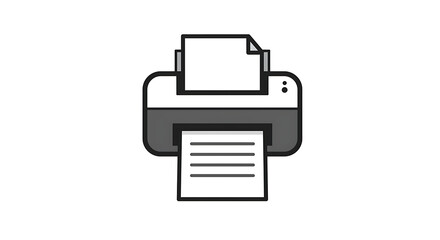 Minimalist line art illustration of an office printer machine printing documents. Kantor and workplace technology concept.