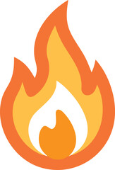 Fire Icon Illustration, Black Outline Drawing of Flames on White Background