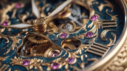 Detailed view of ornate watch mechanism