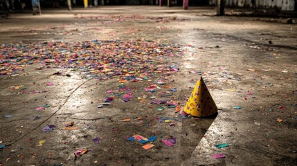 Party remnants on an industrial floor