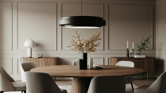 Elegant dining space with round table and minimalist decor