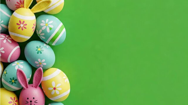 easter eggs on green background