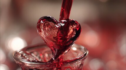 Red liquid forming heart shape