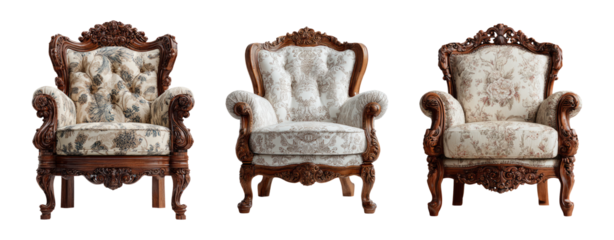 Elegant Vintage Armchairs on Transparent Background for Design Use