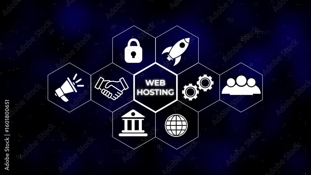Aufkleber selecting a web hosting concept of a futuristic button. hi tech motion graphic background, white fli