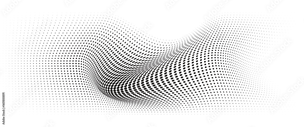 Poster flowing wave dot halftone pattern: curve gradient shape on transparent background. suitable for ai, 