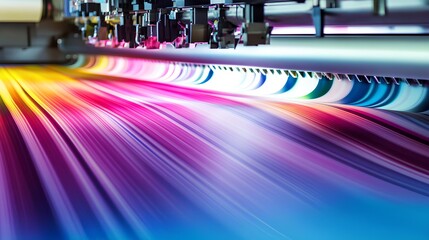 Printing Color Burst: A high-tech printer jets vibrant streams of color onto a roll of paper, transforming it into a stunning visual canvas.