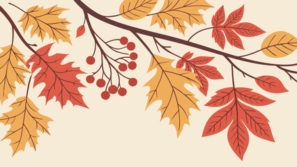 Obraz premium Watercolor autumn background with birch and maple leaves. Vector illustration,Autumn background with falling leaves and acorns. Vector illustration.