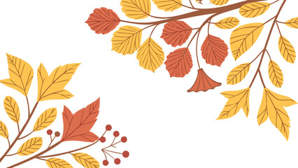 Obraz premium Watercolor autumn background with birch and maple leaves. Vector illustration,Autumn background with falling leaves and acorns. Vector illustration.
