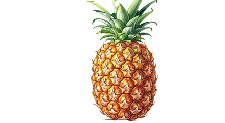 A vibrant pineapple with green leaves and a textured yellow body on a black background is displayed