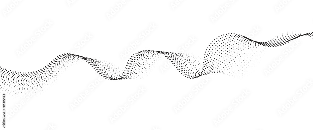 Poster flowing dot wave halftone gradient pattern on transparent background