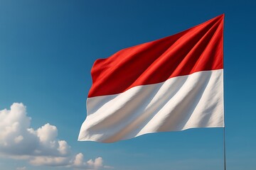 The Indonesian Red and White Flag Flies Gracefully in the Clear Sky as a National Symbol