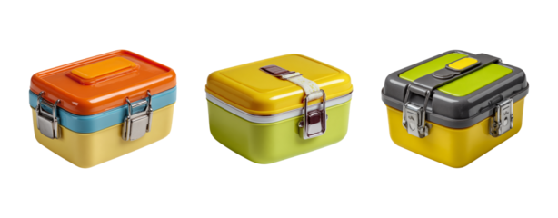 Colorful Lunch Boxes on Transparent Background for Isolated Use